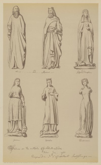 Statuer på ydersiden af Guildhall, City of London (litho) af John (after) Carter