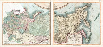 Kort over det russiske imperium opdelt i dets regeringer par Cary, John (ca. 1754-1835). Radering, akvarel af John (after) Cary
