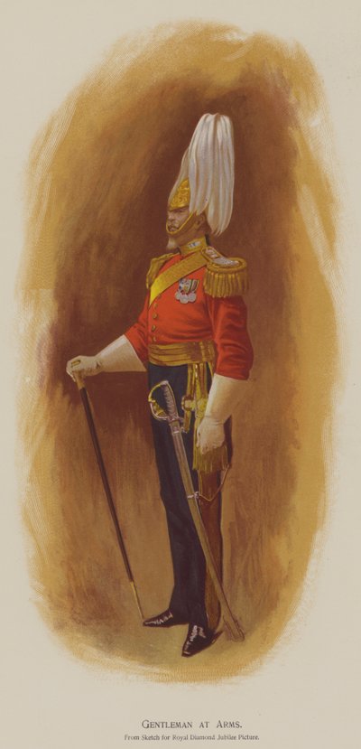 Gentleman at Arms (farve litho) af John (after) Charlton