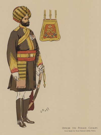Officer 5th Punjaub Cavalry (farve litho) af John (after) Charlton