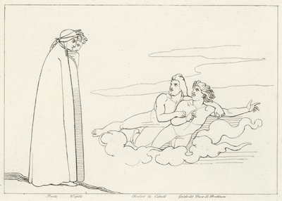 En samtale med Guido Di Brettinoro, skærsilden, Canto 14 (gravering) af John (after) Flaxman
