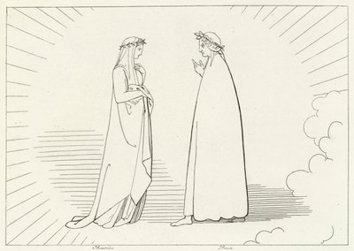 Beatrice og Dante, Paradise, Canto 7 (gravering) af John (after) Flaxman