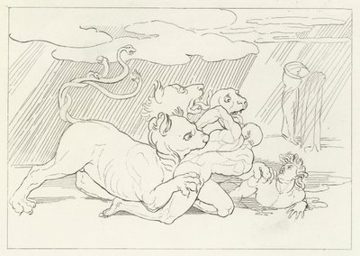 Cerberus, Inferno, Canto 6 (gravering) af John (after) Flaxman
