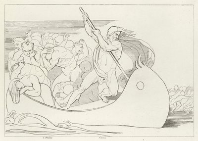 Charons båd, Inferno, Canto 3 (gravering) af John (after) Flaxman