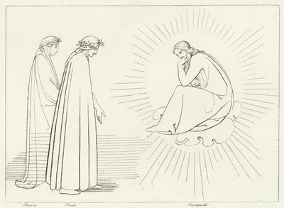 Dante diskurser med Cacciaguida, Paradise, Canto 17 (gravering) af John (after) Flaxman