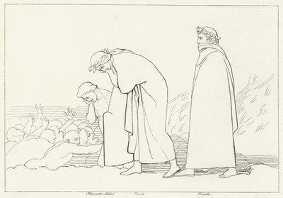Dante taler med sin præceptor, Inferno, Canto 15 (gravering) af John (after) Flaxman