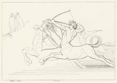Mødet med kentaurerne, Inferno, Canto 12 (gravering) af John (after) Flaxman
