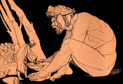 Odysseus giver vin til Polyfemos, Odysseen (print) af John (after) Flaxman