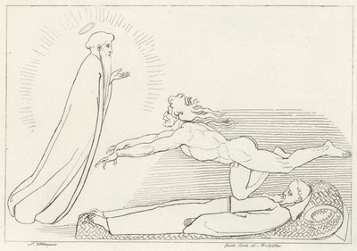 Striden om Guido De Montefeltro, Inferno, Canto 27 (gravering) af John (after) Flaxman