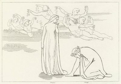 Beatrices nedstigning, skærsilden, Canto 30 (gravering) af John (after) Flaxman