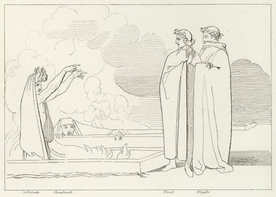 The Fiery Sepulchres, Inferno, Canto 10 (gravering) af John (after) Flaxman
