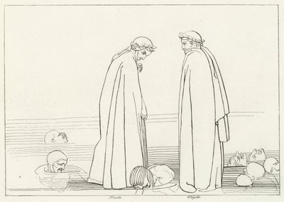 The Frozen Lake, Inferno, Canto 32 (gravering) af John (after) Flaxman