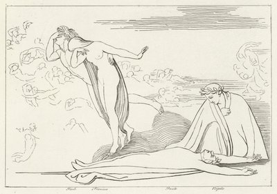 The Lovers Punished, Inferno, Canto 5 (gravering) af John (after) Flaxman