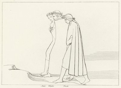 Mødet med Statius, skærsilden, Canto 21 (gravering) af John (after) Flaxman