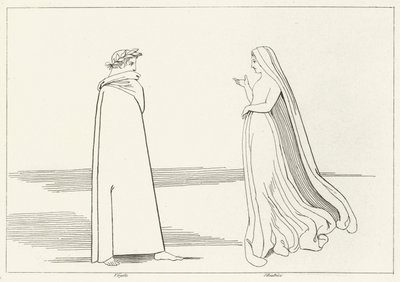 Virgil og Beatrice møde, Inferno, Canto 2 (gravering) af John (after) Flaxman