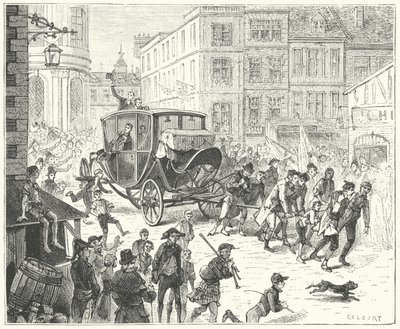 Den franske diplomat Jacques Lauriston i London for at formidle ratificeringen af freden i Amiens af John (after) Gilbert