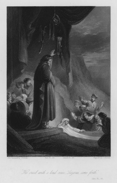 The Raising of Lazarus, Johannes XI, 43 (gravering) af John (after) Gilbert