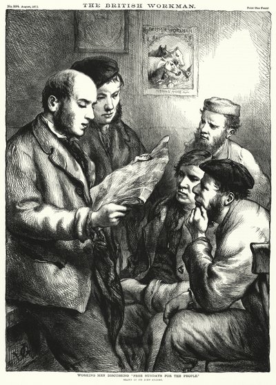 Arbejdermænd diskuterer "Fri søndage for folket" (gravering) af John (after) Gilbert