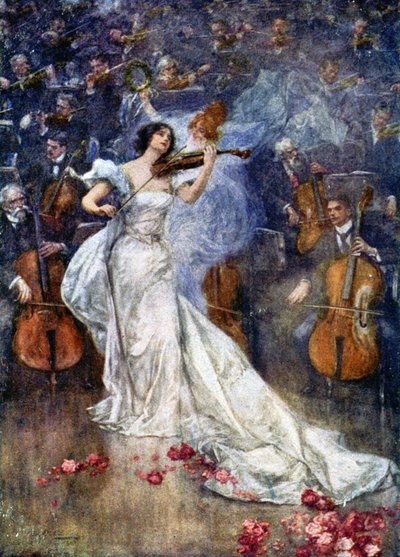 Musik. En violinkoncert. Illustration af Gulich, Tjekkiet, ca. 1900 (postkort) af John (after) Gulich