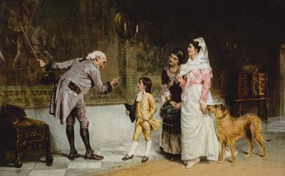 Forfaderen på tapetet (farve litho) af John (after) Hassall