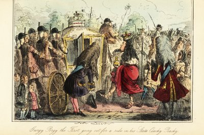 Kong George I af England går ombord på den kongelige træner til Osnabruck natten efter hans død, den 22. juni 1727 af John (after) Leech