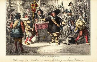 Oliver Cromwell fjernede mace fra Commons Chamber og opløste Rump Parliament i 1653 af John (after) Leech