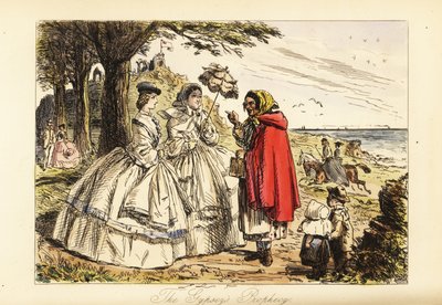 Rosa McDermott og hendes mor hører en profeti fra en romersk spåkone under en gåtur af John (after) Leech