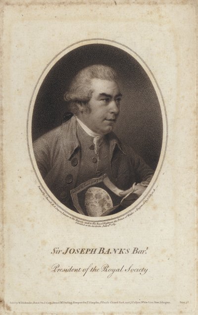 Sir Joseph Banks, engelsk naturforsker, botaniker og præsident for Royal Society (gravering) af John (after) Russell