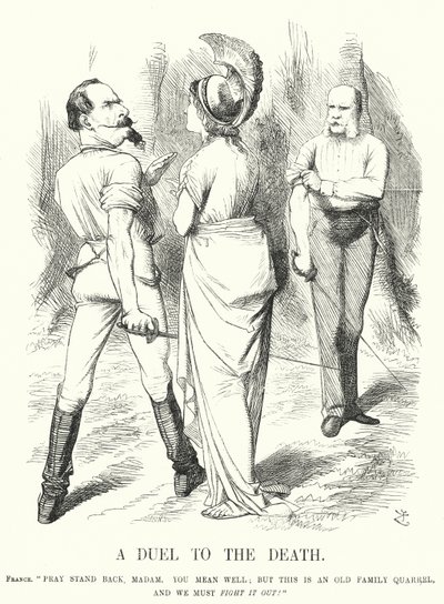 Punch tegneserie: A Duel to the Death - den fransk-preussiske krig (gravering) af John (after) Tenniel