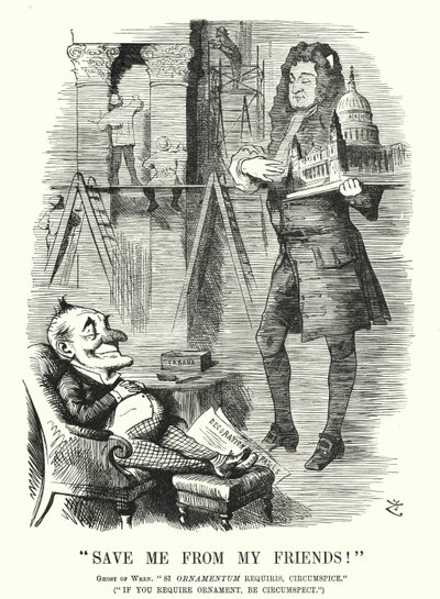 Punch tegneserie: Save Me from My Friends - spøgelset af Sir Christopher Wren og udsmykningen af St Paul