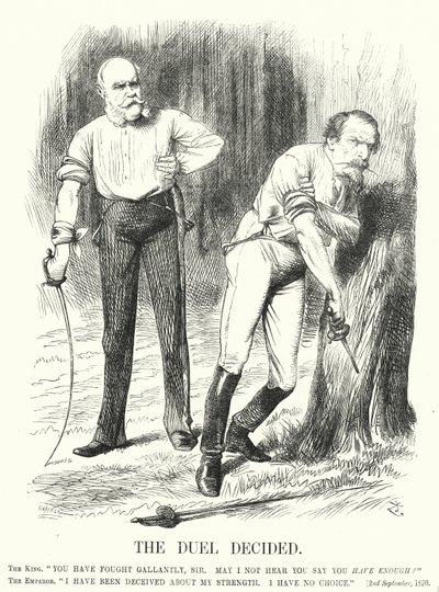 Punch tegneserie: The Duel Decided - Frankrigs nederlag i den fransk-preussiske krig (gravering) af John (after) Tenniel