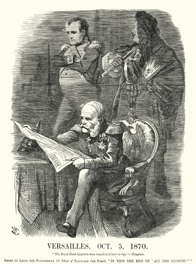 Punch tegneserie: Versailles, 5. oktober 1870 - ydmygelsen af Frankrig i den fransk-preussiske krig (gravering) af John (after) Tenniel