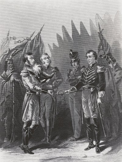Den amerikanske general William Hulls overgivelse til britiske tropper og indianske krigere i Detroit, 15. juli af Walter Charles Mills
