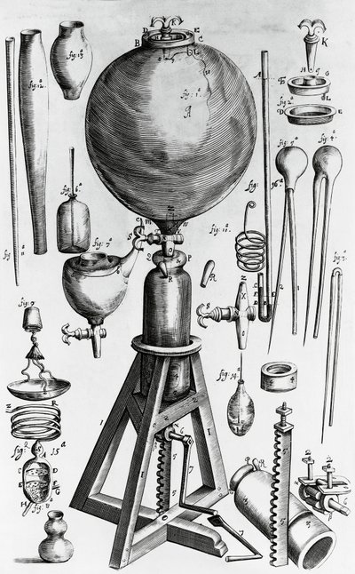Nye fysisk-mekaniske lufteksperimenter, af Robert Boyle (1627-1691), gravering af Walter Charles Mills