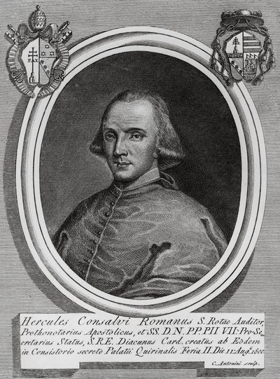 Portræt af Ercole Consalvi (1757-1824), italiensk kardinal og politiker, gravering af Carlo Antonini af Walter Charles Mills