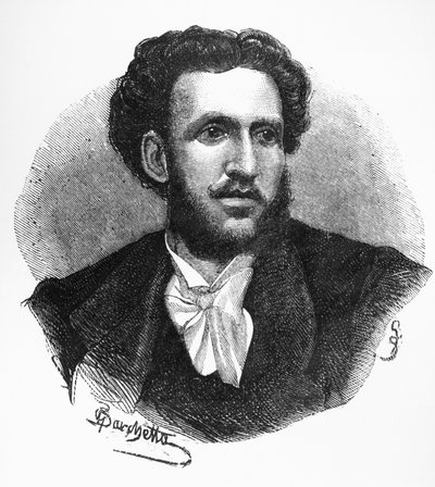 Portræt af Iginio Ugo Tarchetti (1839-1869), italiensk forfatter, digter og journalist, gravering af Walter Charles Mills