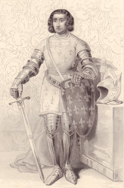 Portræt af Philip af Artois, greve af Eu (1358-1397), gravering, 20x13 cm, fra Galerie Historique de Versailles, Histoire de France, Charles Gavard Publisher, Paris, ca. 1840 af Walter Charles Mills