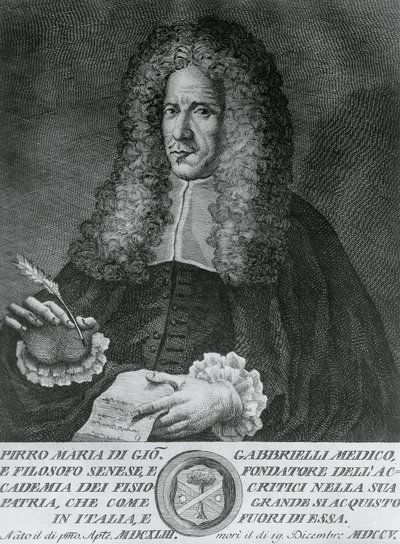 Portræt af Pirro Maria Gabbrielli (1643-1705), italiensk filosof og professor i teoretisk medicin og botanik, gravering af Cosimo Zocchi (aktiv 1740-ca 1787) af Walter Charles Mills