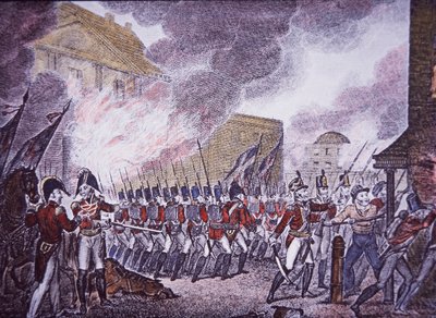 The Burning of Washington (farvet gravering) af Walter Charles Mills