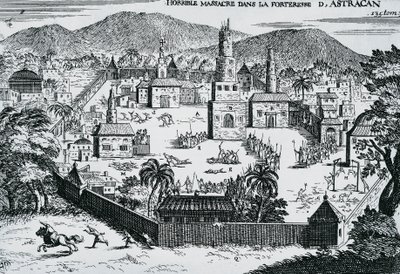Kosakkerne ledet af Stepan Razin angreb Astrakhan fæstning i 1670, Rusland af Walter Charles Mills