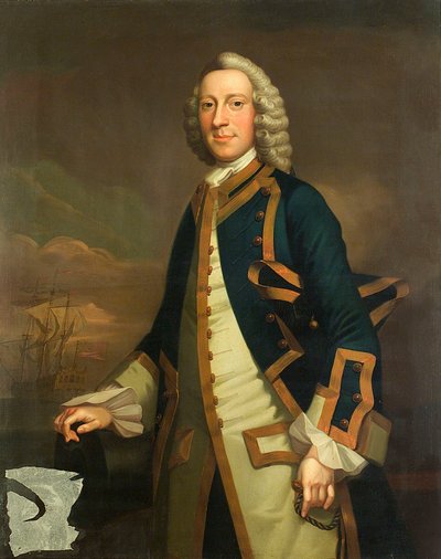 Portræt af en kaptajn, ca. 1750 (olie på lærred) af John (attr.to) Wollaston