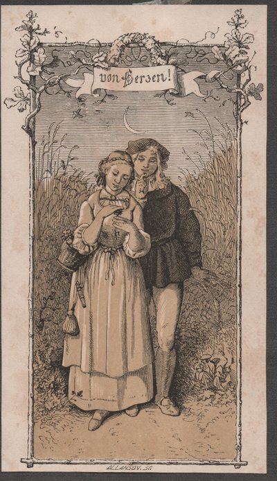 Fra hjertet, ca. 1850 (farvelagt træsnit) af John Allanson
