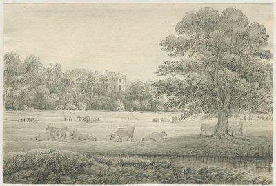 Hagley Hall: pen og vask tegning, 4. maj 1814 af John Allport