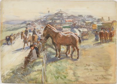 Brough Hill Fair (blyant og wc på papir) af John Atkinson