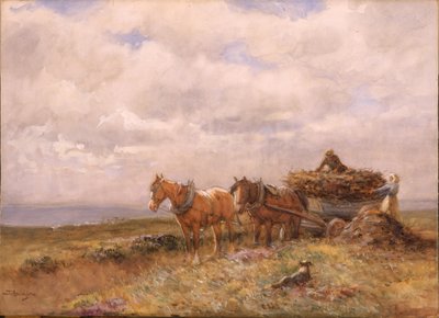 Carting Turf-tegning (akvarel forhøjet med hvid på papir) af John Atkinson