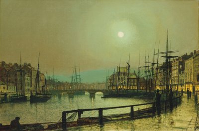 En månebelyst havn, 1883 af John Atkinson Grimshaw