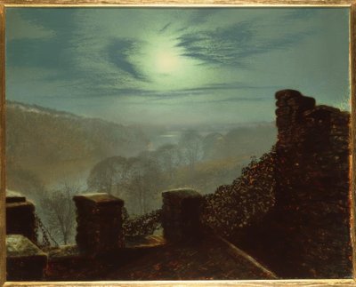 J.A.Grimshaw, Fuldmåne bag cirrusskyen fra Roundhay P. af John Atkinson Grimshaw