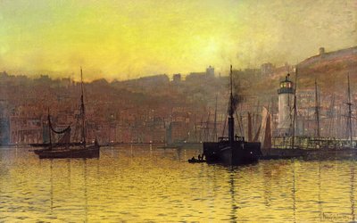 Natteindbrud i Scarborough Harbour af John Atkinson Grimshaw