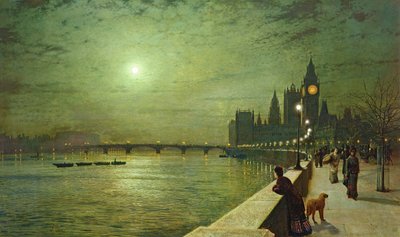 Refleksioner over Themsen, Westminster af John Atkinson Grimshaw