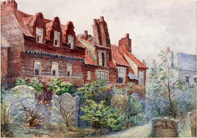 Huse i Silver Street fra All Saints Churchyard, Newcastle upon Tyne, 1886 kropsfarve, blyant og wc på papir af John Atlantic Stephenson